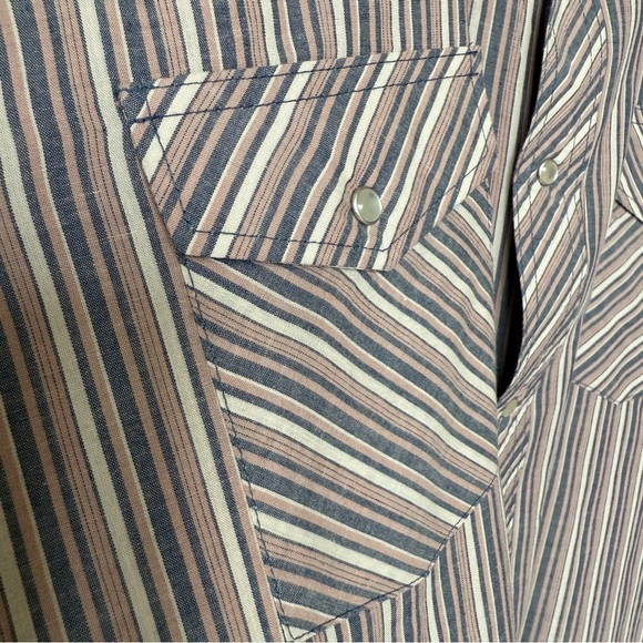 VINTAGE! Wrangler Men's 2XL Western Pearl Snap Brown Striped Shirt Multicolor - Picture 7 of 9